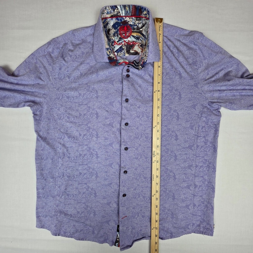 Au Noir Mercerized Cotton Button Down Shirt Mens 2XL Purple Floral Flip Cuffs - Picture 6 of 16
